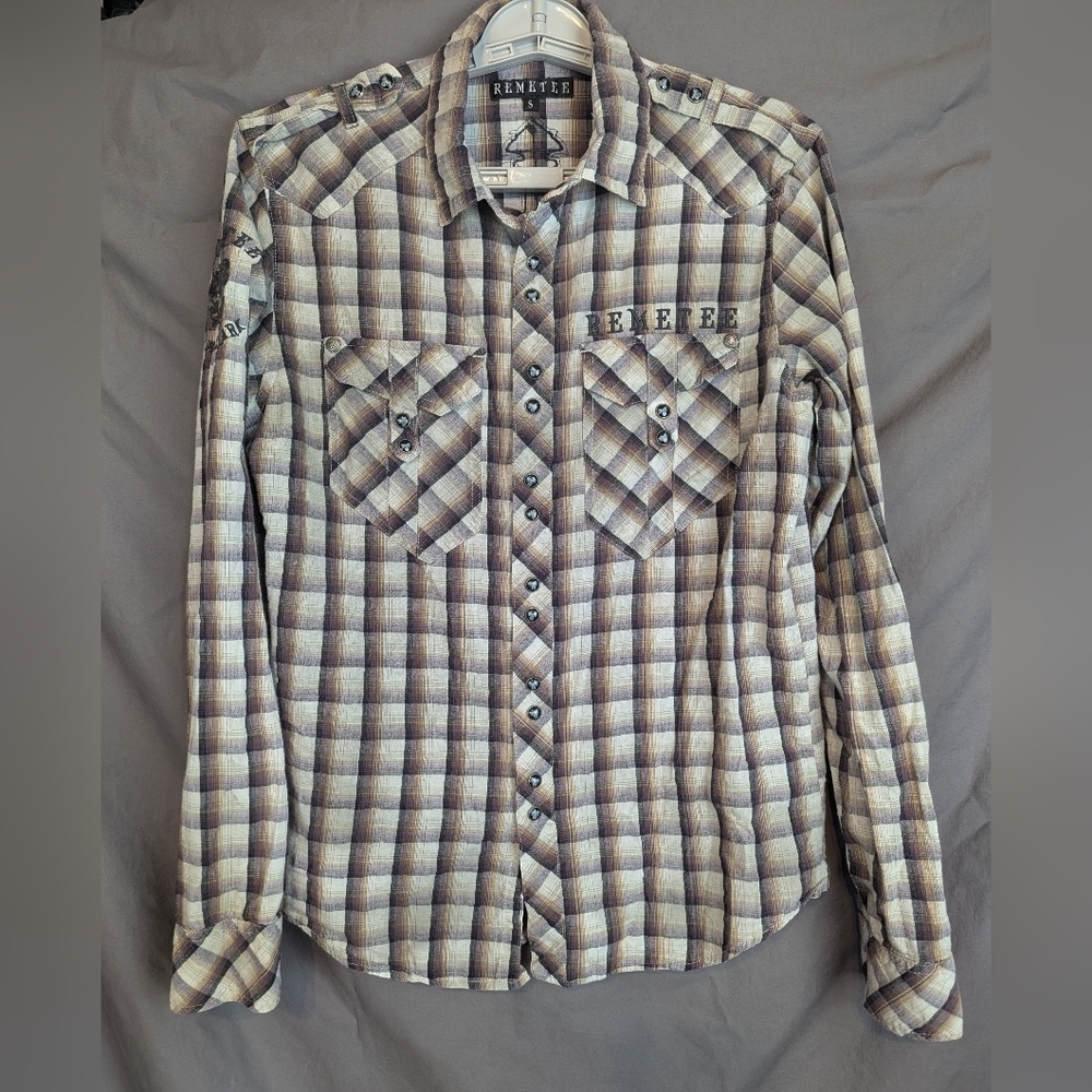 Remetee Small Plaid Cross Button Down Shirt Eagle Buttond